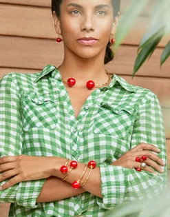 New Majorica Adjustable Choker Capri With Red Murano Glass