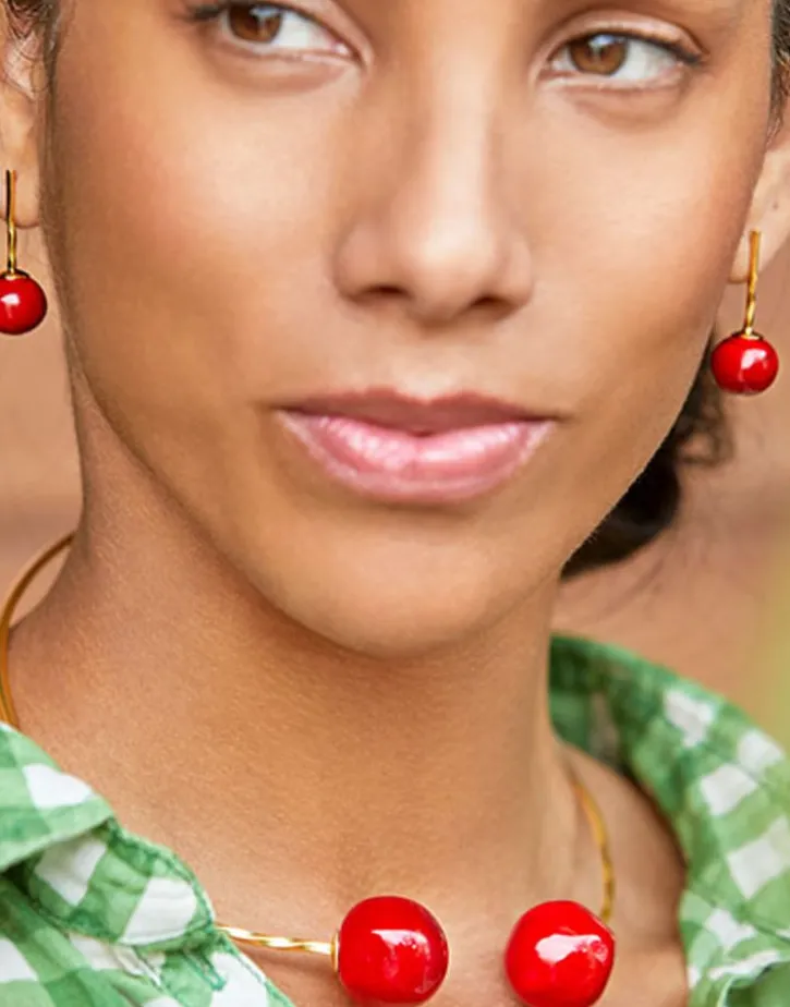 New Majorica Adjustable Choker Capri With Red Murano Glass