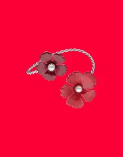 Best Majorica Adjustable Santorini Flower Red Bracelet In Silver