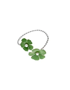 Discount Majorica Adjustable Santorini Flower Olive Green Bracelet In Silver