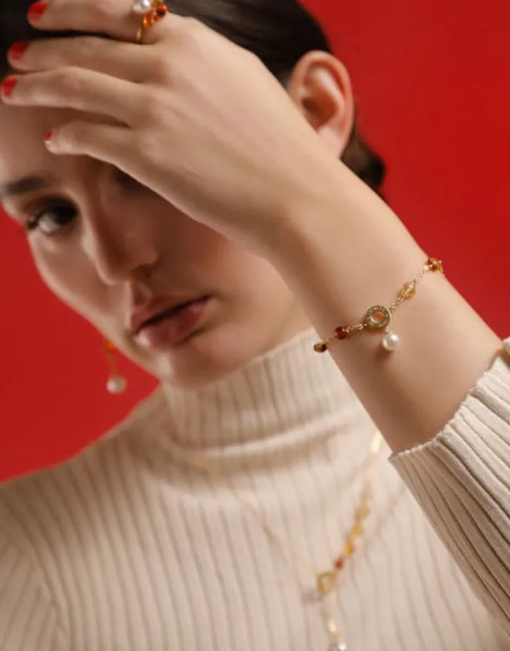 Discount Majorica Algaida Bracelet With Round Pearl And Amber Murano Glass