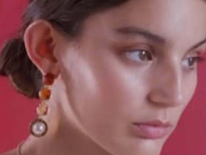 Discount Majorica Algaida Golden Necklace With Half-Ball Pearl And Amber Murano Glass