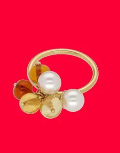 Sale Majorica Algaida Golden Ring With Amber Murano Glass