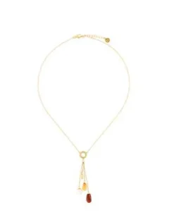 Cheap Majorica Algaida Golden Short Necklace With Amber Murano Glass
