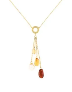Cheap Majorica Algaida Golden Short Necklace With Amber Murano Glass
