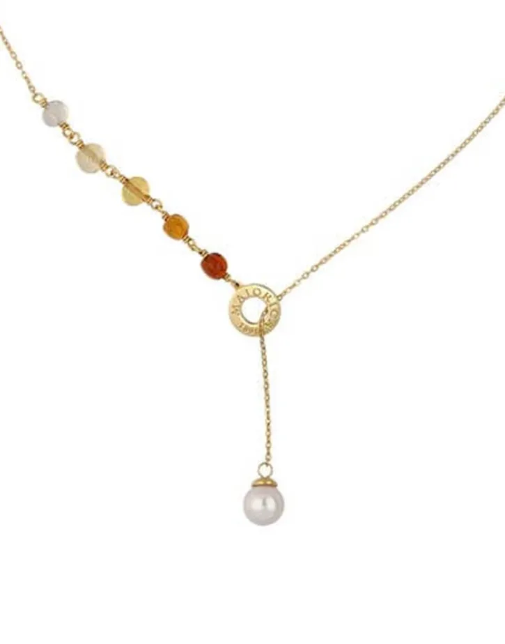 Flash Sale Majorica Algaida Short Necklace Golden With Pearl And Amber Murano Glass