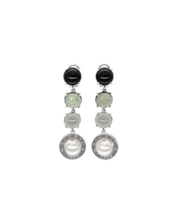 Outlet Majorica Algaida Silver Button Earrings With Black Murano Glass