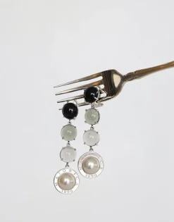Outlet Majorica Algaida Silver Button Earrings With Black Murano Glass