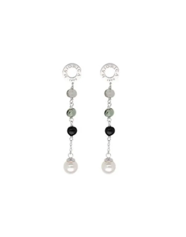 Best Sale Majorica Algaida Silver Long Earrings With Pearl And Black Murano Glass