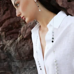 Best Sale Majorica Algaida Silver Long Earrings With Pearl And Black Murano Glass