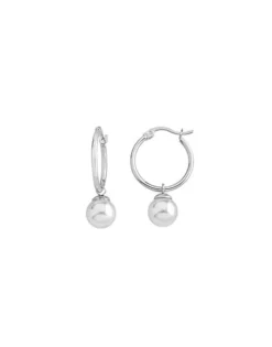 Cheap Majorica Anneau Hoop Earrings 26Mm Silver With Pearl