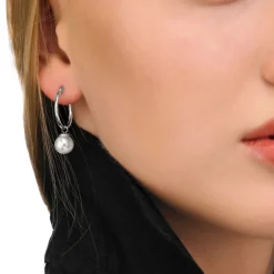 Cheap Majorica Anneau Hoop Earrings 26Mm Silver With Pearl