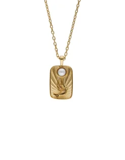 Outlet Majorica Caelum Communion Necklace With Golden Medallion