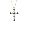 Cheap Majorica Crosses Collection Gold Pendant With White And Tahiti Pearl