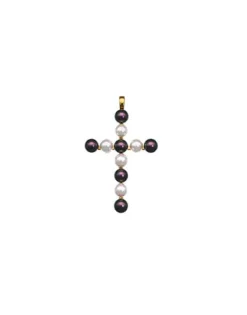 Cheap Majorica Crosses Collection Gold Pendant With White And Tahiti Pearl