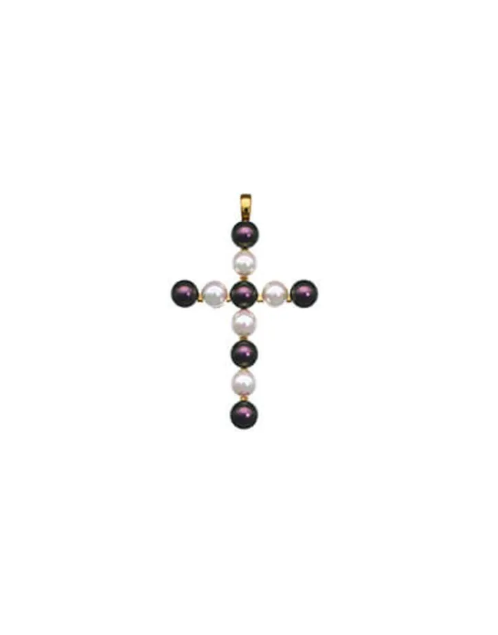 Cheap Majorica Crosses Collection Gold Pendant With White And Tahiti Pearl