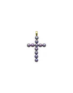 Sale Majorica Crosses Collection Gold Pendant With Gray Pearl