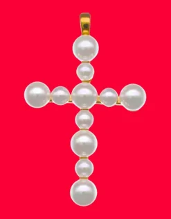 Cheap Majorica Crosses Collection Gold Pendant With White Pearl