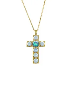 Online Majorica Crosses Collection Gold Pendant With White And Gray Half-Pearl