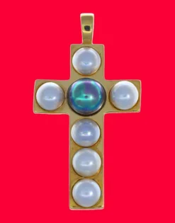 Online Majorica Crosses Collection Gold Pendant With White And Gray Half-Pearl
