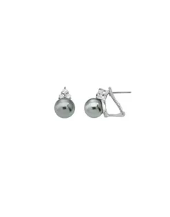 Cheap Majorica Earrings Ceres Silver With 10Mm Gray Pearl And Zircons