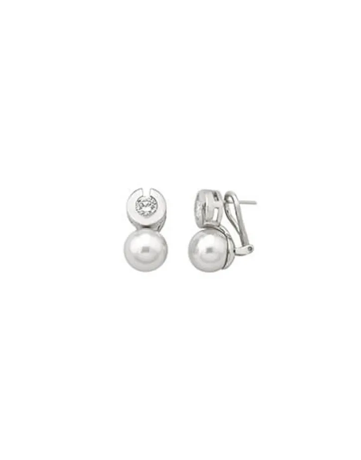 Fashion Majorica Earrings Exquisite Silver With 10Mm White Pearl And Zircons