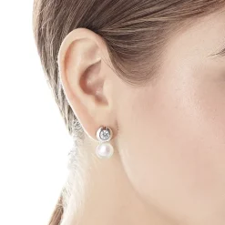 Fashion Majorica Earrings Exquisite Silver With 10Mm White Pearl And Zircons