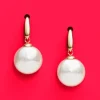 New Majorica Earrings Lyra Gold Plated With 12Mm Oval White Pearl