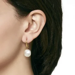 New Majorica Earrings Lyra Gold Plated With 12Mm Oval White Pearl