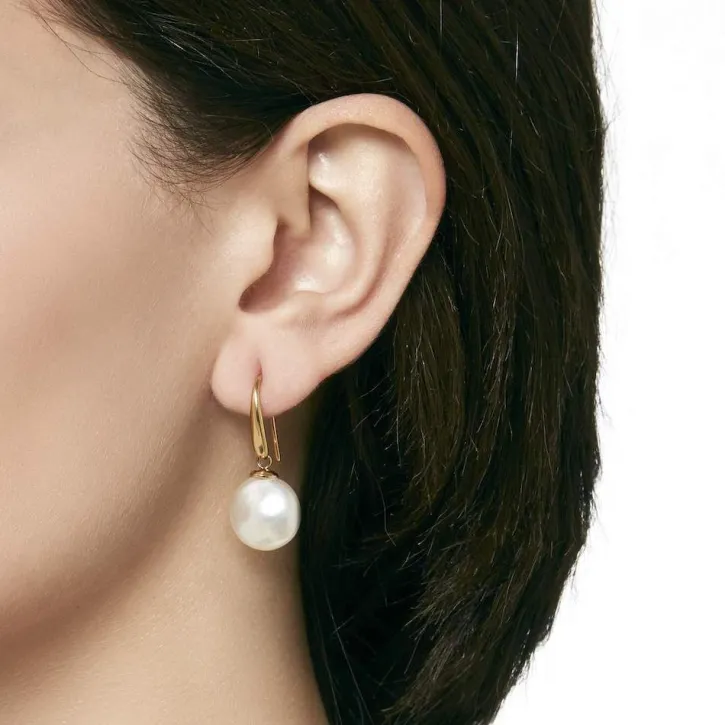 New Majorica Earrings Lyra Gold Plated With 12Mm Oval White Pearl