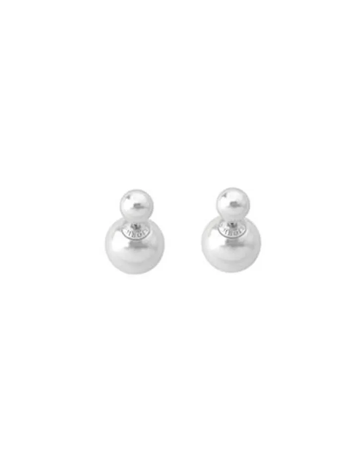 New Majorica Earrings Polar Silver With 8 And 16Mm White Pearls