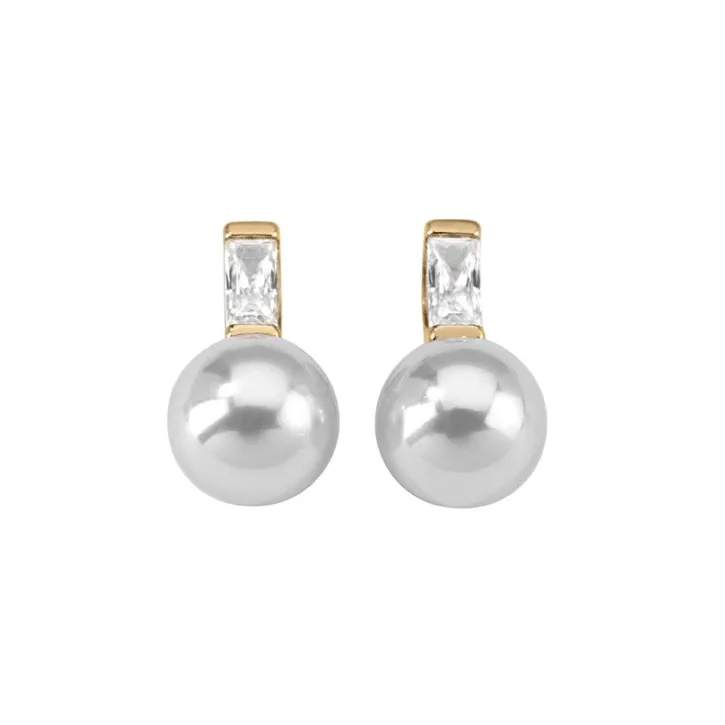 Hot Majorica Earrings Selene Gold Plated With 8Mm White Pearl And Zircons