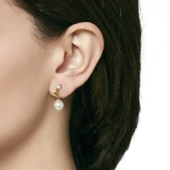 Clearance Majorica Earrings Selene Gold Plated With 8Mm White Pearl And Zircons