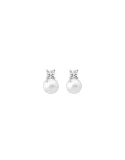 Outlet Majorica Earrings Selene Silver With 10Mm White Pearl And Zircons