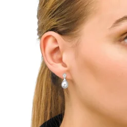 Discount Majorica Earrings Selene Silver With 8Mm Tear White Pearl And Zircons