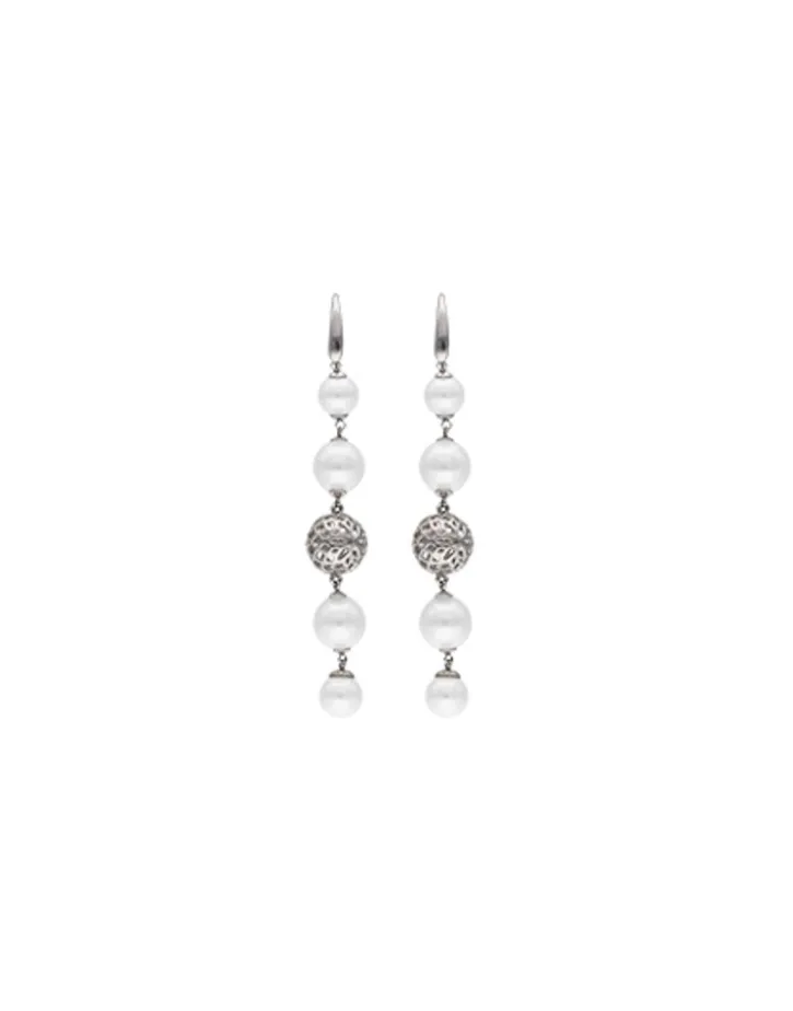 Clearance Majorica Eternal Earrings With Round Pearls And Cutwork Ball In Silver