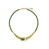 Best Sale Majorica Feme Leather Necklace With White Pearl And Green Agate