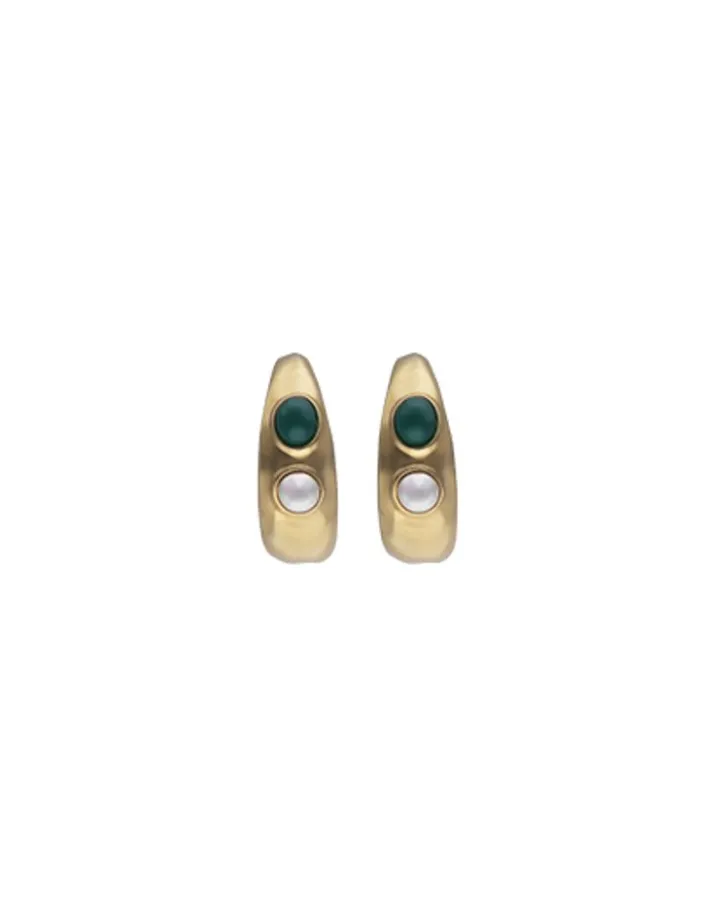 Discount Majorica Gold Feme Big Hoop Earrings With Pearls And Green Agates