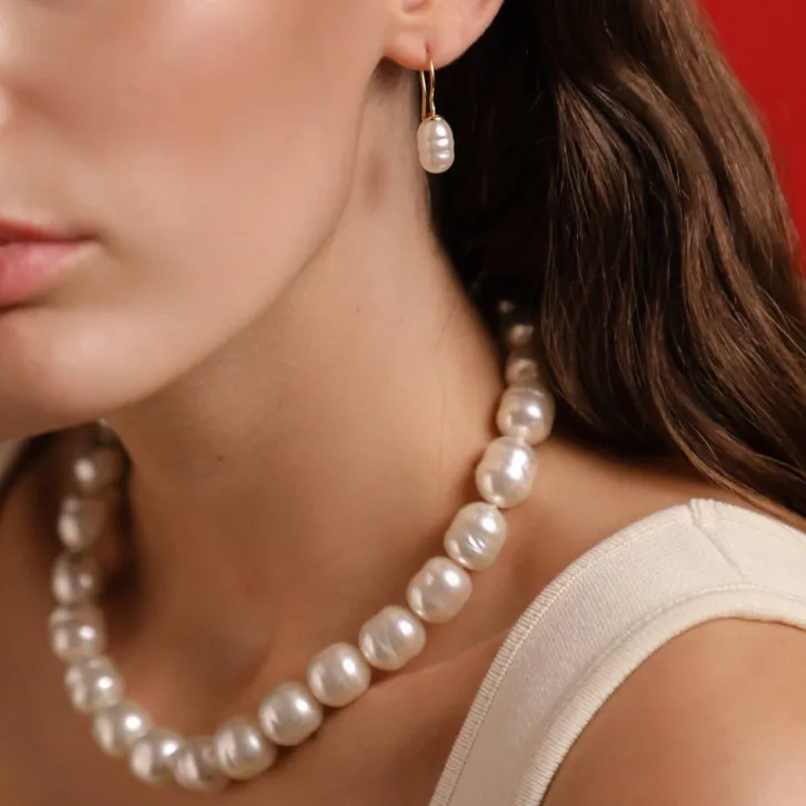 Hot Majorica Gold Plated Barroque Pearl Necklace Lyra 14Mm 42Cm