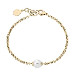 New Majorica Gold Plated Chain Bracelet Nuada In Steel And White Pearl