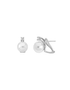 Sale Majorica Gold Plated Earrings Selene With 10Mm White Pearl And Zircons