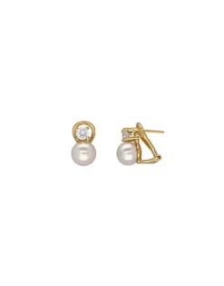 Best Sale Majorica Gold Plated Earrings Selene With 8Mm White Pearl And Zircons
