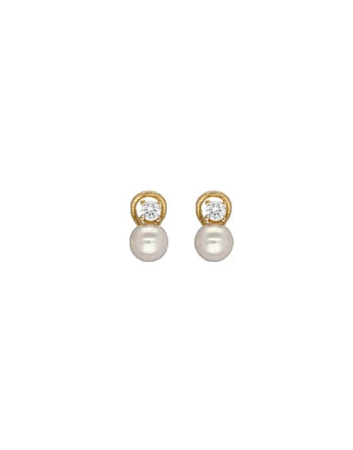 Best Sale Majorica Gold Plated Earrings Selene With 8Mm White Pearl And Zircons