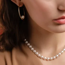 Store Majorica Gold Plated Necklace Lyra With 8Mm White Pearl 40Cm Tab Lock