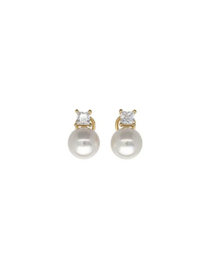 Fashion Majorica Golden Silver Earrings Selene With 12Mm White Pearl And Zircons