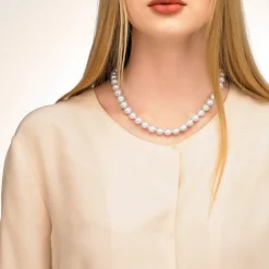 Cheap Majorica Golden Silver Necklace Lyra 10Mm 45Cm