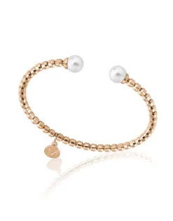 Cheap Majorica Golden Steel Bangle Carmen With White Pearls