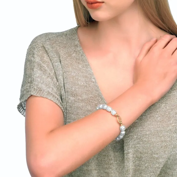 Outlet Majorica Gold-Plated Silver Agora Baroque White Pearl Bracelet