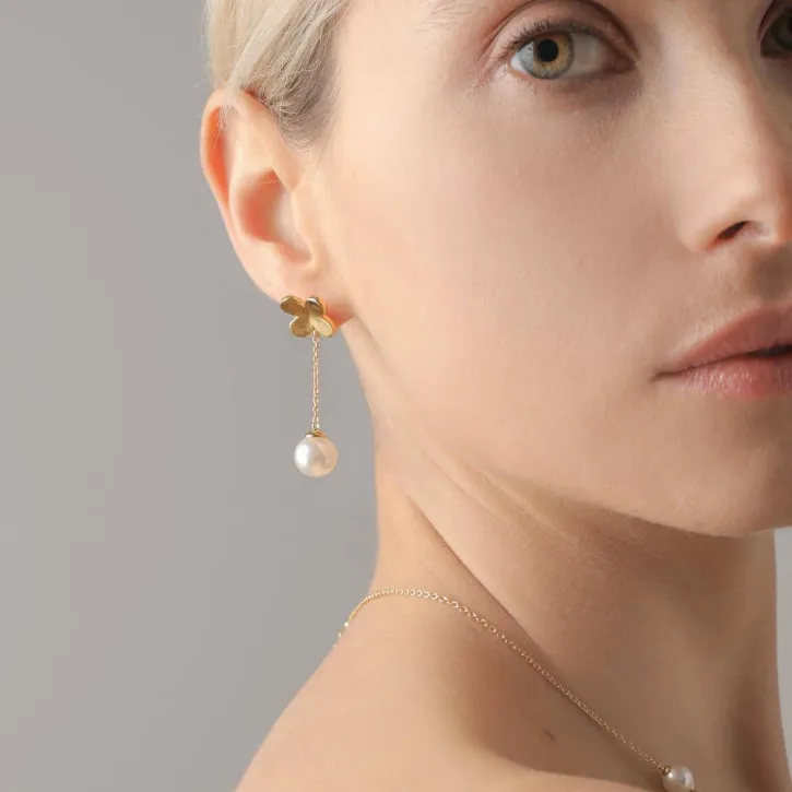 Store Majorica Gold-Plated Silver Clover And Pearl Ayanti Earrings