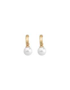 New Majorica Hoop Earrings Chara Gold Plated With White Pearl